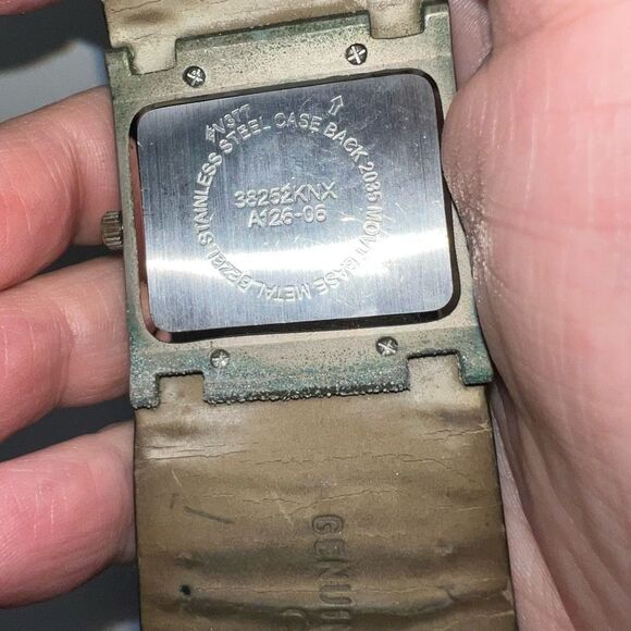 Vintage Mod Biker Leather Studded Rectangular Watch (needs battery) - Picture 7 of 8